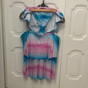 Blue and Pink high waisted tankini